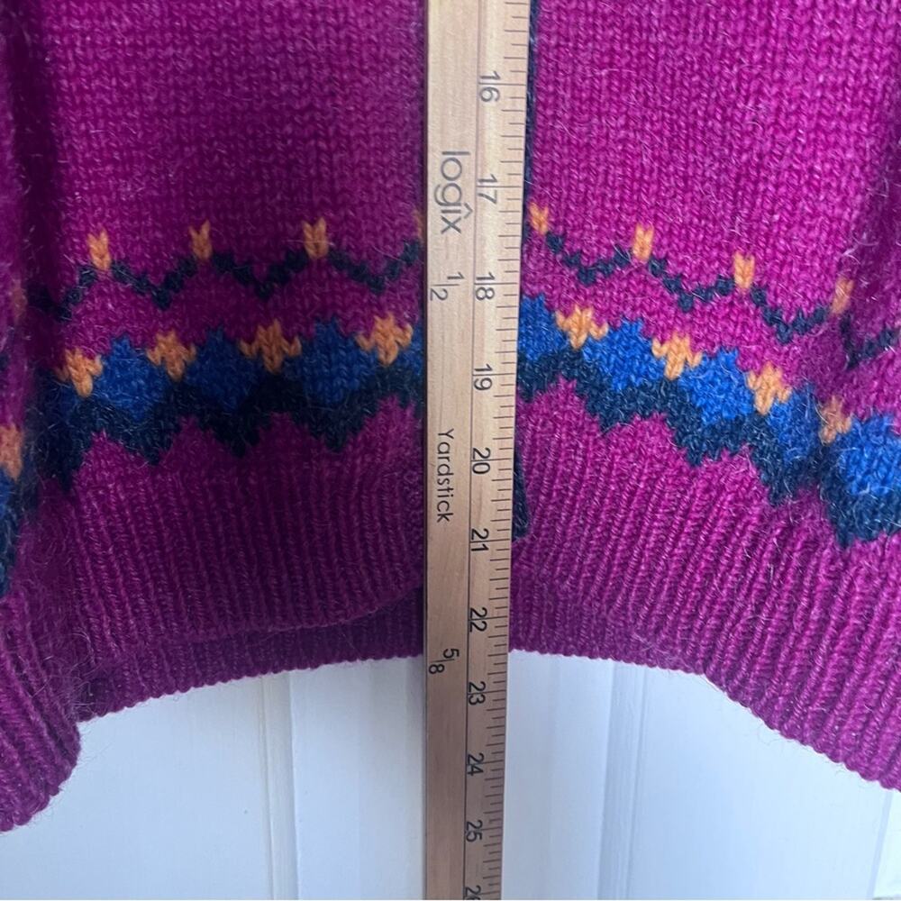 Vintage Woolrich Wool & Mohair Cardigan Sweater Size Medium Fair Isle Berry Pink - Picture 10 of 11